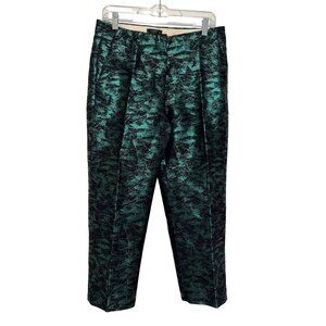 J. Crew Evergreen Jacquard Metallic Cropped Straight Pants Women's Size 8
